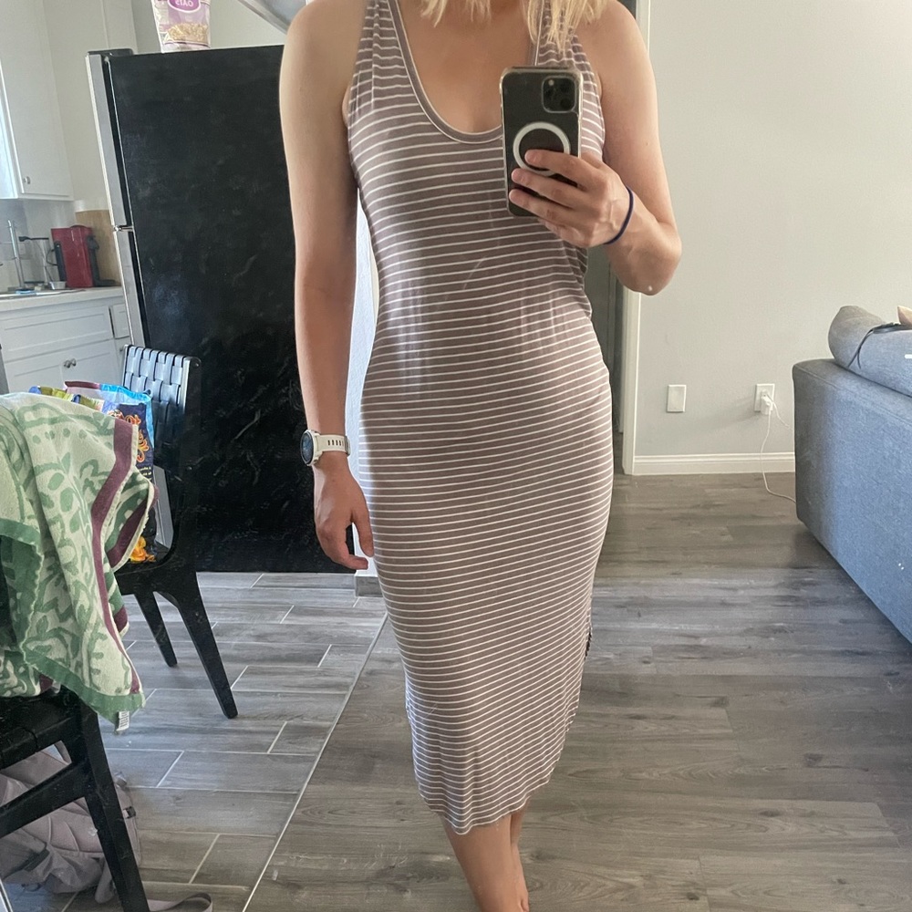 White and Brown Midi Dress